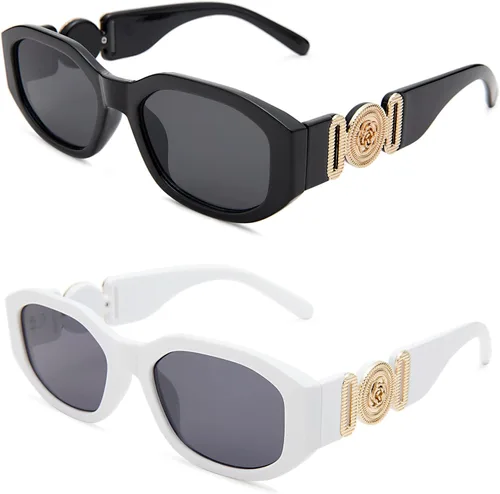 Hycredi Lentes de sol rectangulares para mujeres y hombres, lentes de conducción retro, estilo vintage de los años 90, marco irregular, protección