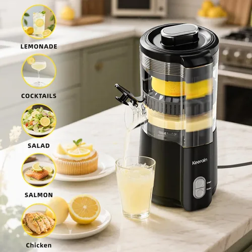 Vista 4 de Exprimidor de limón eléctrico, máquina exprimidora de cítricos sin manos con cepillo de limpieza, exprimidor automático para limón, lima, pomelo