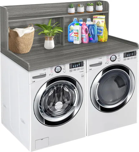 Vista 10 de Royxen Encimera de lavandería con estante de 20 pulgadas, ajuste universal, encimera para lavadora y secadora con espacio de almacenamiento