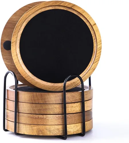 Posavasos de madera para bebidas absorbentes con soporte, posavasos de fieltro rústico de 3.93 pulgadas para mesa de centro de madera para granja,