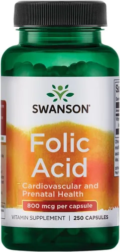 Swanson Ácido fólico 800 mcg (1Vitamina 335 mcg Dfe Folato) 250 Cápsulas