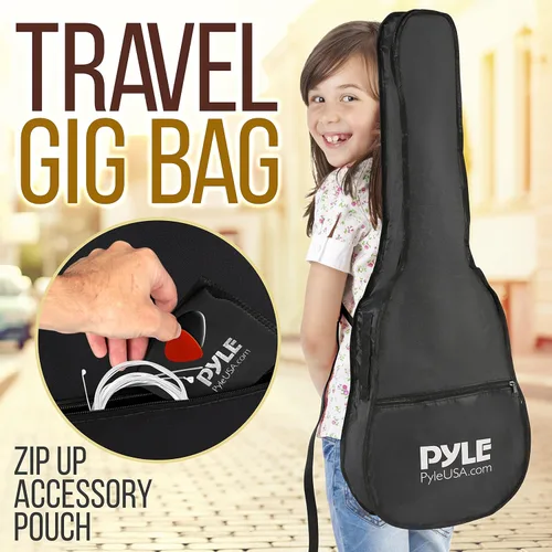Vista 5 de Pyle - Kit de guitarra acústica clásica de 36 pulgadas junior 6, madera de tilo con bolsa de concierto, afinador, cuerdas de nailon, púas, correa