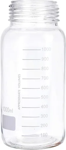Vista 4 de Moonetto Paquete de 3 botellas de vidrio de laboratorio de almacenamiento de 33.8 fl oz de boca ancha graduadas con tapa de rosca de polipropileno