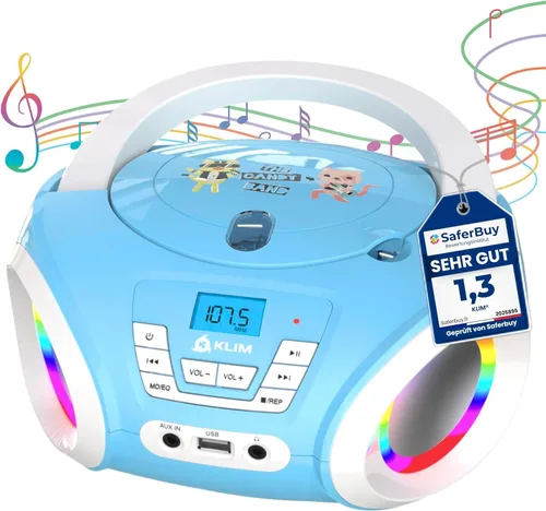 KLIM Candy Kids - Reproductor de CD para niños, radio FM, incluye baterías, Boombox portátil, reproductor de CD para niños, con altavoces, niños Azul