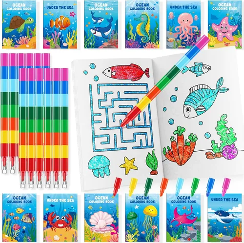 Vista 27 de BenLouis 24 mini libros para colorear de héroe para niños con 24 crayones apilables, recuerdos de fiesta de héroes, libros de actividades a granel