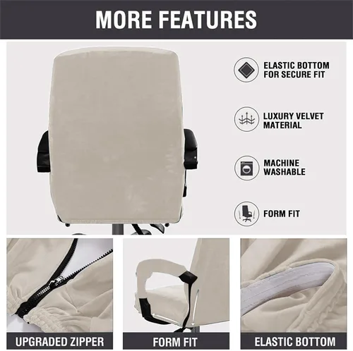 Vista 5 de Funda para silla de escritorio de oficina elástica de terciopelo a prueba de gatos con ruedas, funda de asiento de silla con protector de Beige