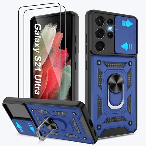 Vista 11 de ATUMP Funda para T-Mobile Revvl V Plus 5G con protector de pantalla HD con cubierta de cámara deslizante, soporte de anillo de rotación de 360° Negro