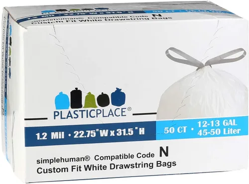 Vista 5 de Plasticplace Bolsas de basura de ajuste personalizado, compatibles con simplehuman Code N (50 unidades) forros de basura blancos con cordón de 12-13
