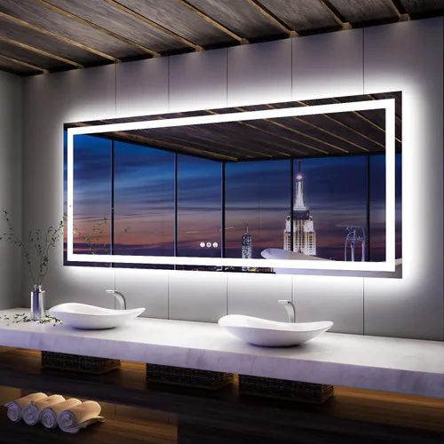 Vista 45 de ISKM Espejo LED de 20 x 28 pulgadas para baño, espejo de tocador iluminado para pared con luces frontales + espejo de baño LED retroiluminado