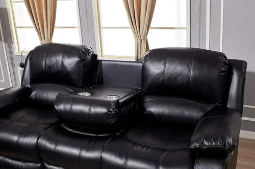 Vista 4 de Betsy Furniture Juego de sala de estar de cuero regenerado reclinable eléctrico (negro, sofá)