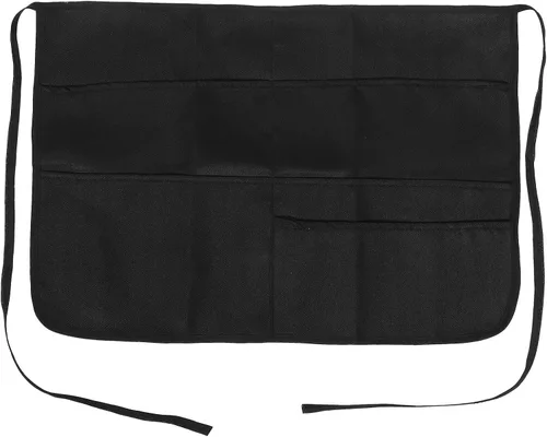 Multi-pockets Black Polyester Cleaning Apron for Women with Waist Ties, Server and Kitchen Apron for Restaurant and Outdoor Work