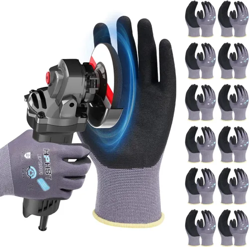 Vista 12 de Safety Work Gloves, SF001, Comfort Stretch Fit, Power Grip, Smart Touch, Durable Foam Coated, 3Pairs & 12Pairs Negro 12 pares