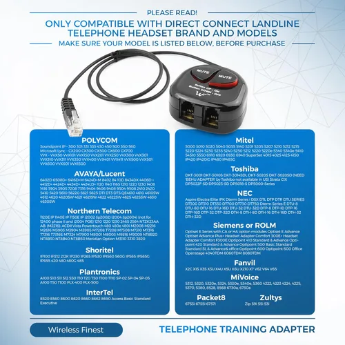 Vista 7 de Telephone Training Adapter Y Splitter+Mute Button for Headset for Nortel Meridican, Norstar, Avaya, Ashtra, Mitel, Polycom, Ge and Other IP Phone