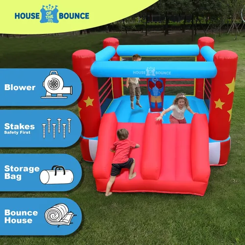 Vista 7 de Castillo inflable de rebote para anillos de boxeo para niños, castillo inflable de 11 x 8.5 pies con saco de boxeo, casa de juegos perfecta
