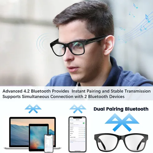 Vista 6 de Smart Bone Conduction Glasses Bluetooth with Open-Ear Headphones, Photochromic Blue Light Blocking Lenses, IPX6 Waterproof, Hands-Free Calls/Music