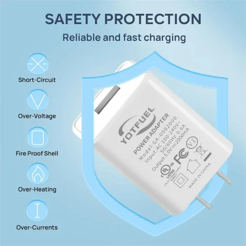 Vista 3 de Cubo de cargador de pared 5V2A, fuente de alimentación USB, bloque de carga, enchufe de pared universal, ladrillo, cargador rápido de viaje