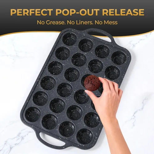 Vista 4 de 24-Cup Mini Silicone Muffin Pan with Reinforced Steel Frame, Non-Stick, BPA-Free, for Bite-Sized Cupcakes, Appetizers, and Egg Bites, Dishwasher Safe
