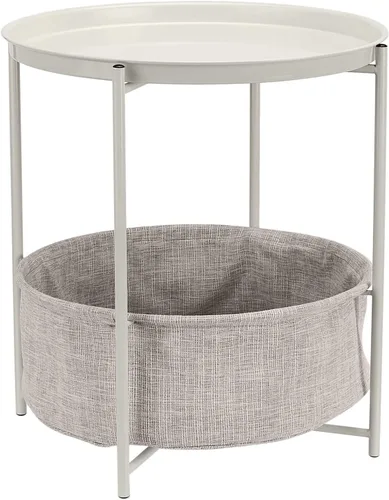 Vista 9 de Amazon Basics Mesa auxiliar redonda de almacenamiento, mesa auxiliar con cesta de tela, carbón/gris jaspeado, 17.7 x 17.7 x 18.9 pulgadas Mesa