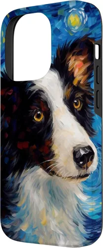 Vista 2 de Funda para iPhone 14 Pro Border Collie Starry Night Van Gogh Border Collie