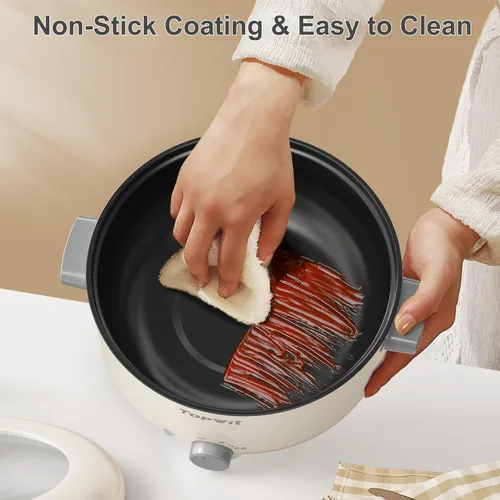 Vista 6 de TOPWIT Olla Eléctrica, Olla Caliente Eléctrica de 3L, Cocedor de Fideos Rápidos, Sartén Antiadherente, Olla Eléctrica Multifuncional para Bistec