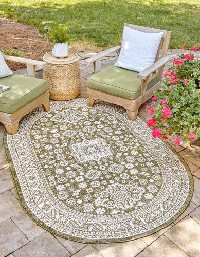 Vista 80 de Unique Loom Outdoor Aztec Collection Alfombra de área - Chalca (10 pies, redonda, azul/marfil)