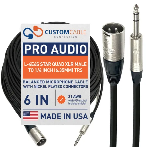 Vista 13 de Custom Cable Connection Canare L-4E6S Star Quad XLR macho de 3 pines XLR macho a 1/4" (6.35mm) TRS cable de micrófono/audio equilibrado