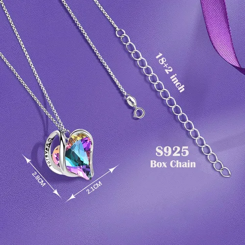 Vista 3 de Rosa real preservada con collar de cristal austriaco, rosa azul eterna con colgante de corazón de amor de plata de ley 925, joyería de piedras