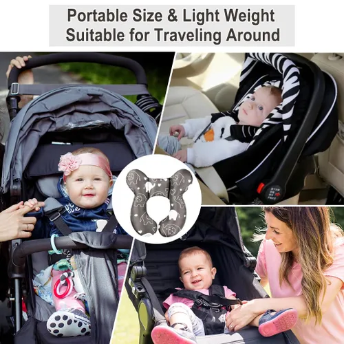 Vista 5 de vocheer Almohada de viaje para bebé (mejorada), almohada de apoyo para cabeza y cuello para cochecito, asiento de automóvil, cochecito, gorila