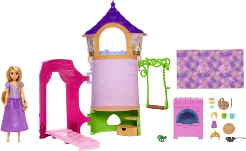 Vista 6 de Mattel Disney Princess Rapunzel Tower - Juego de casa de muñecas con muñeca Rapunzel, 6 áreas de juego, 15 accesorios y Pascal