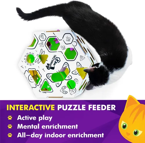 Vista 5 de Cat Amazing HEX – Caja de rompecabezas interactiva para golosinas de gato y alimentador de rompecabezas – Caja de laberinto de golosinas para gatos