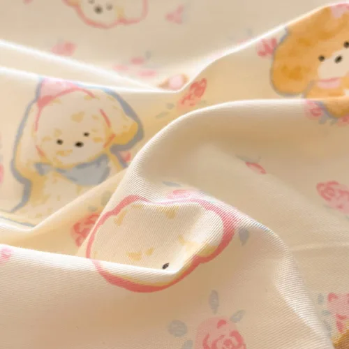 Vista 5 de LIWHENHAO Juego de funda de edredón para perro, tamaño twin, 100% algodón, ropa de cama de dibujos animados de cachorros, flores rosas sobre beige