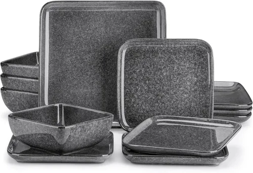 Vista 11 de vancasso Stern Blue Juego de Cena Cuadrado Vajilla de Esmalte Reactivo 12 Piezas Vajilla de Cocina Juego de Loza de Gres con Plato de Cena, Plato