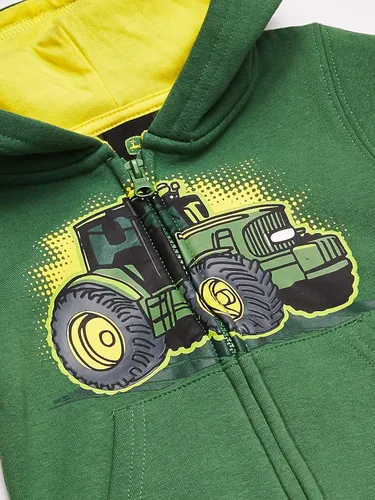 Vista 2 de John Deere Sudadera con capucha Tractor de vellón con cremallera frontal para niños pequeños, Negro