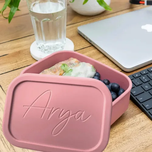 Vista 5 de xrlsg Caja Bento personalizada de silicona con 3 compartimentos para el trabajo, viajes, microondas, congelador, lavavajillas
