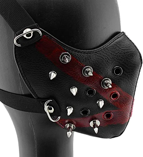 Vista 3 de Black and While - Máscara de motociclista con tachuelas, máscara unisex para cosplay, Negro y mientras