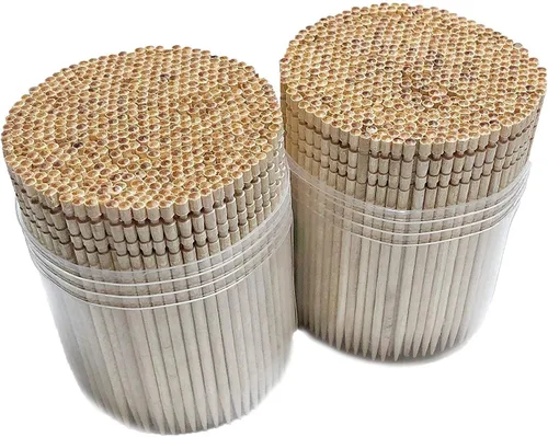Makerstep 1000 palillos de dientes de madera con mango adornado en recipiente para palillos de dientes, 2 paquetes de 500, bueno para fiestas,
