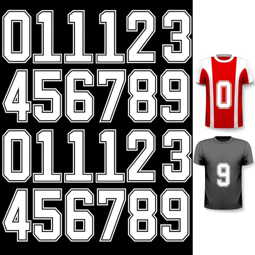 Vista 13 de WILLBOND 24 piezas de números para planchar, números de transferencia térmica de jersey del 0 al 9 para uniforme de equipo, camiseta de fútbol Blanco