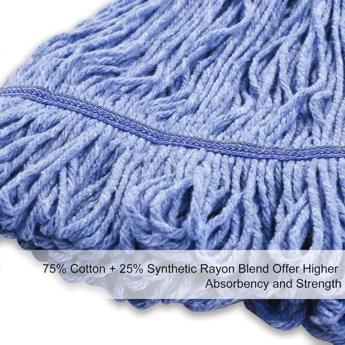 Vista 7 de Repuesto de cabezal de fregona para trapeadores comerciales resistentes para limpieza de suelos, repuesto de cabezal de hilo de algodón azul