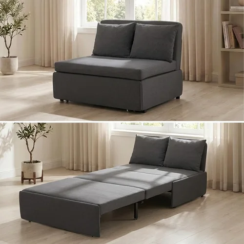 Vista 11 de Mjkone Twin Pull Out Sofa Bed, 41" W Sleeper Couch Beds, 2-in-1 Modern Convertible Linen Sofas Sleeper Pull Out Sofa Couch Bed with Mattress & Beige
