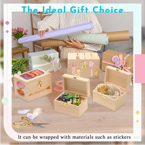 Vista 5 de CroBlissful Juego de 12 cajas de madera sin terminar de 24 piezas con tapas con bisagras y mini candados con llaves, caja de madera sin terminar