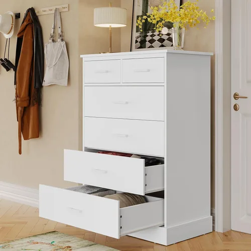 Vista 9 de Hasuit Cómoda negra para dormitorio, 6 cajones, torre de almacenamiento de madera, cómoda de 6 cajones, armario de almacenamiento de gran capacidad