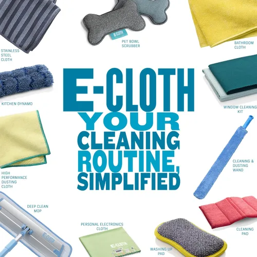 Vista 7 de E-Cloth 6 piezas esenciales de limpieza para el hogar, contiene múltiples paños de limpieza de microfibra para un vidrio limpio sin rayas, ventana