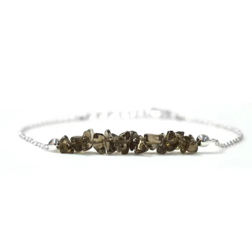 Gempires Natural Smoky Quartz Chips Bar Bracelet, Energy Healing Crystals, Birthday, Gift for Her, Gemstone Jewelry 8 inch AA+ Quality (Smoky Quartz)