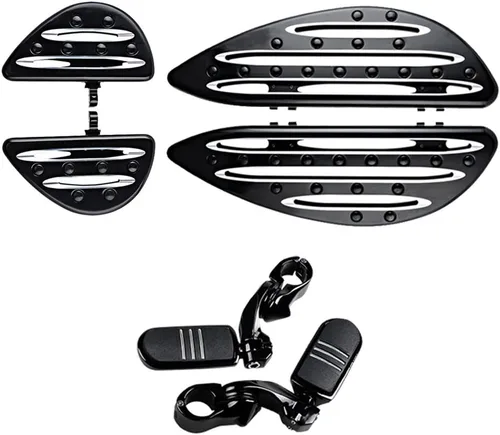 Combo para Harley Touring Road King Street Electra Glide 1986-2016 1 1/4 pulgadas 1.260 in negro protector de motor y kit de tablas de piso de