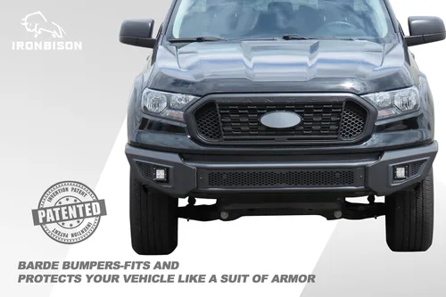 Vista 2 de IRONBISON Barde Parachoques delantero para Ford Ranger 2019-2023, protector de parachoques delantero plegable resistente con luces antiniebla