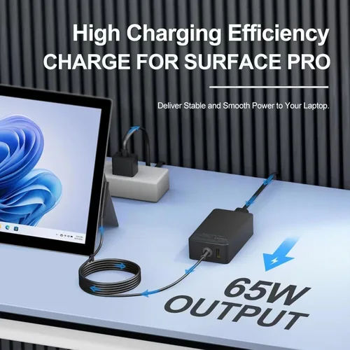 Vista 2 de YURCIPWE Surface Pro Cargador de 65 W, Surface Laptop Cargador compatible con Microsoft Surface Pro 9/8/7+/7/6/5/4/3/X, Surface Laptop 5/4/3/2/1