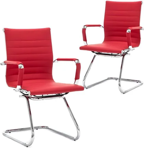 Vista 17 de Sillas de recepción, sin ruedas, silla de conferencia, de cuero, resistente, soporte para la espalda, silla de invitados de oficina, juego de 2 Negro