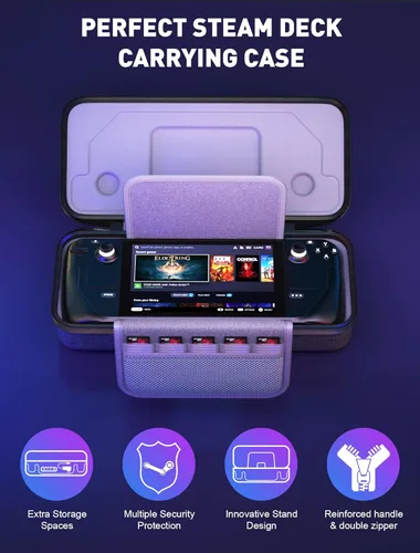 Vista 2 de Steamhof Carrying Case for Steam Deck, Portable Hard Shell Travel Case for Steam Deck Console and Accessories Comes with a Soft Lining, Extra AC