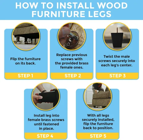 Vista 5 de The Blue Cactus Company Juego de 4 patas de madera para muebles (negro, cuadradas)