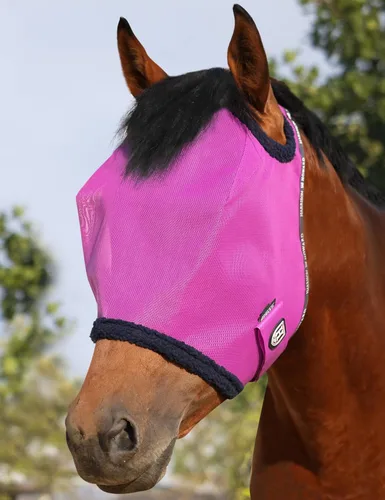 Vista 20 de Harrison Howard Máscara de malla redonda para mosca de caballo, protección UV, con borde acolchado de vellón, negro, S